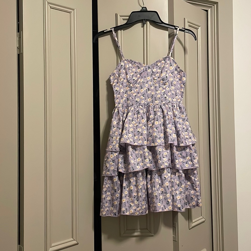 shein light purple floral dress with ruffles size xs(2)
